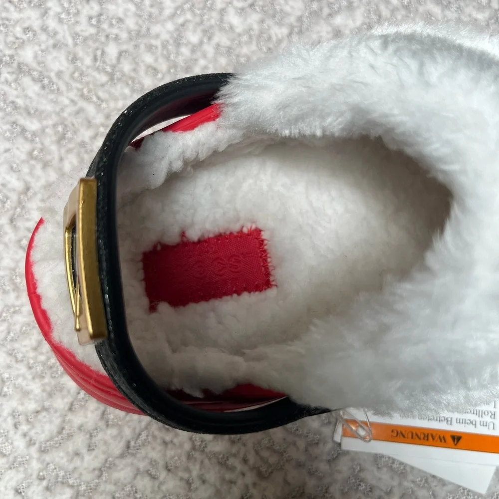 NWT Crocs Kids C8 Classic Lined Holiday Santa Clog Red & White Buckle Back Strap